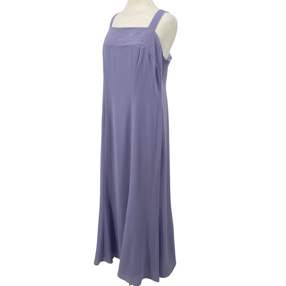 Vintage 90s Ursula Dress Beaded Neck Detail Column Maxi Gown Purple Womens 16W - Picture 4 of 11